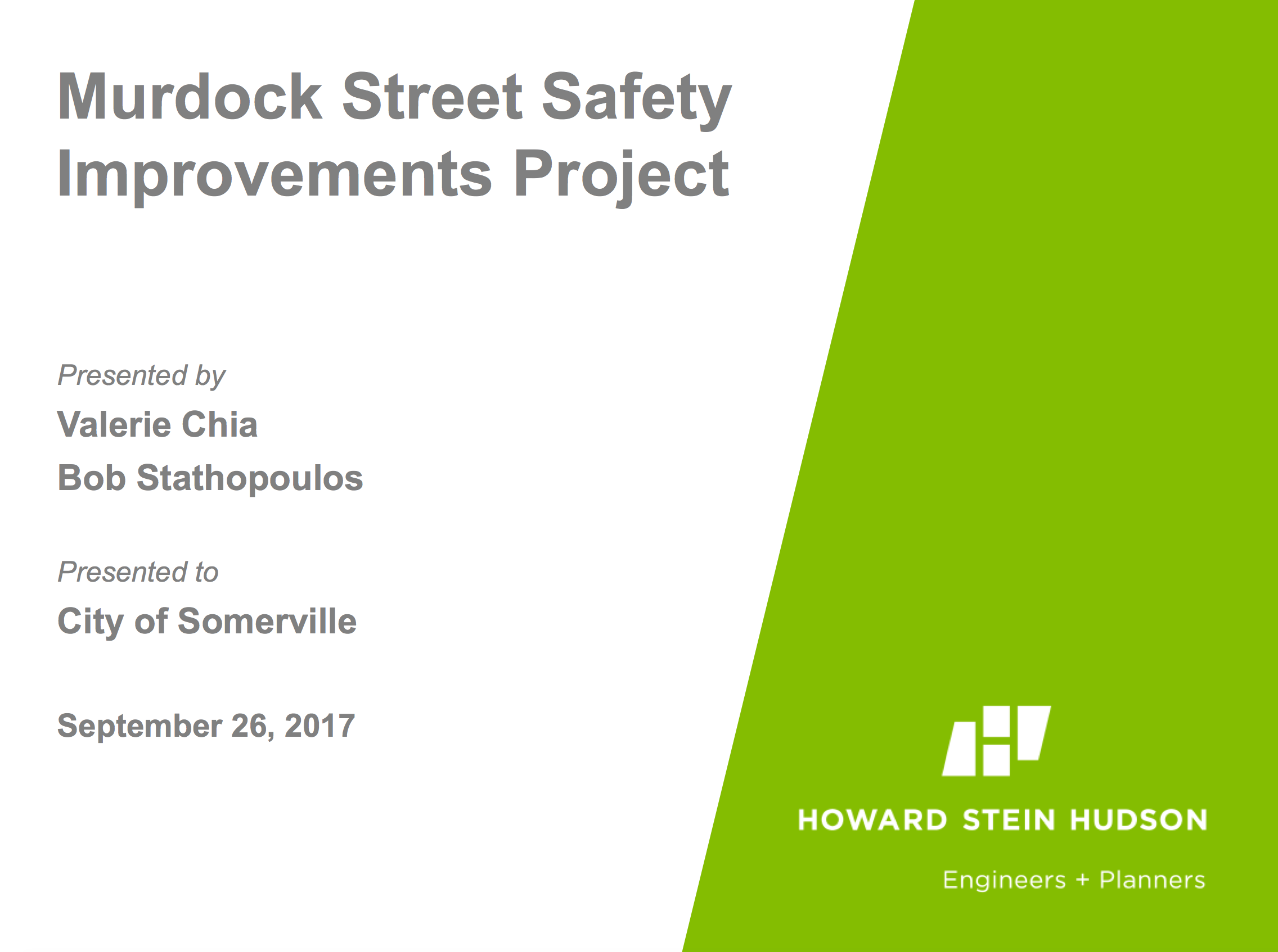 PDF preview links to a presentation on the Murdock Streetscape Improvements Project