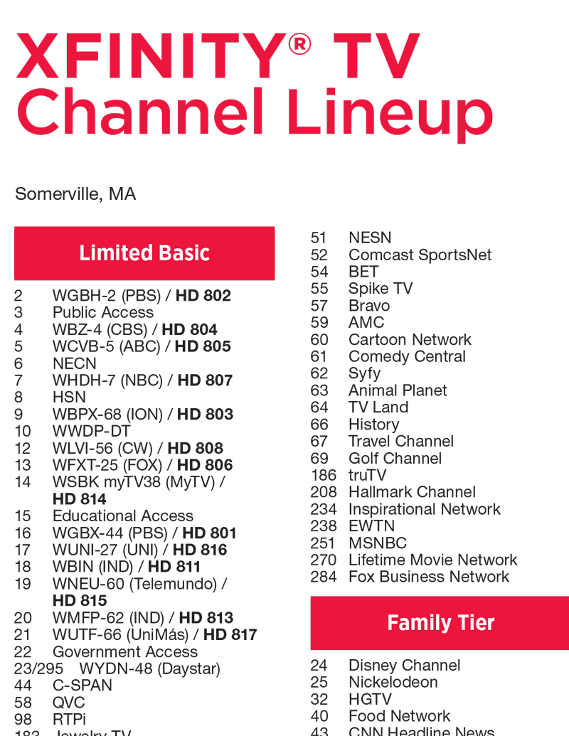 Xfinity Basic Channels